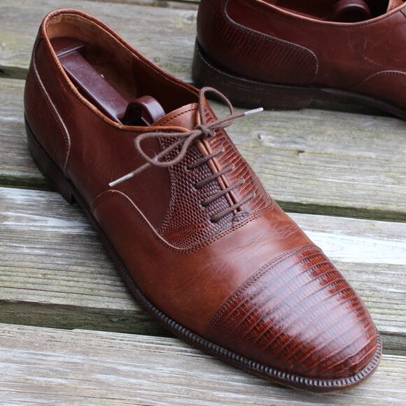 Daniele Ferradini Brown Genuine Lizard Cap Toe, Men's 7.5 M, Made in Italy, EUC - Picture 2 of 15